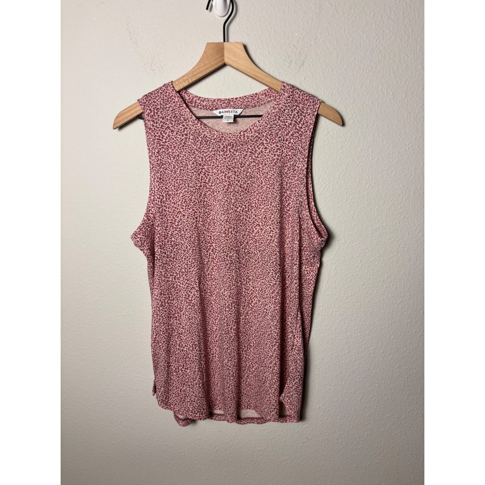 ☀️Athleta Breezy Muscle Tank Pink Leopard Print Sleeveless Top Large